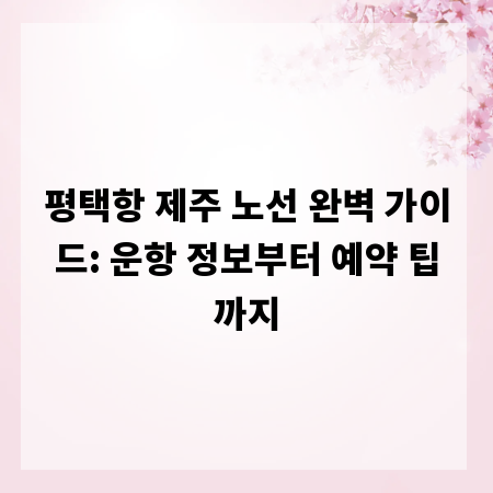 평택항 제주 노선 완벽 가이드: 운항 정보부터 예약 팁까지