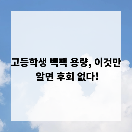 고등학생 백팩 용량, 이것만 알면 후회 없다!