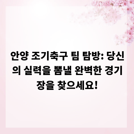 안양 조기축구 팀 탐방: 당신의 실력을 뽐낼 완벽한 경기장을 찾으세요!