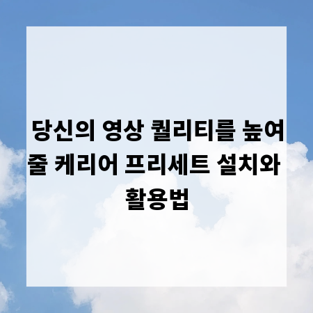 당신의 영상 퀄리티를 높여줄 케리어 프리세트 설치와 활용법