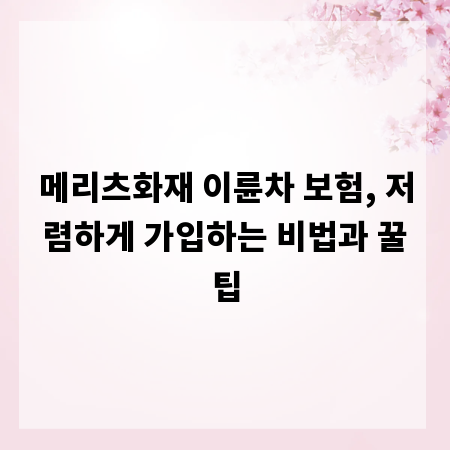 메리츠화재 이륜차 보험, 저렴하게 가입하는 비법과 꿀팁