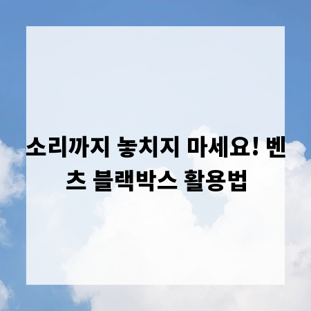소리까지 놓치지 마세요! 벤츠 블랙박스 활용법