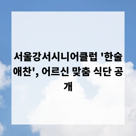 서울강서시니어클럽 '한술애찬', 어르신 맞춤 식단 공개