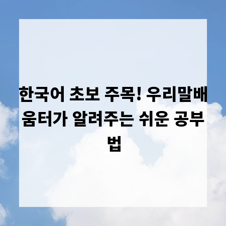 한국어 초보 주목! 우리말배움터가 알려주는 쉬운 공부법