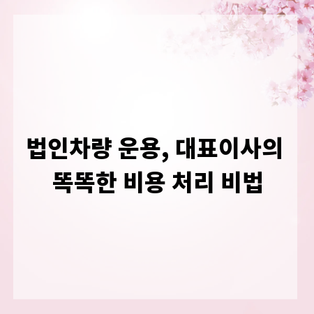 법인차량 운용, 대표이사의 똑똑한 비용 처리 비법