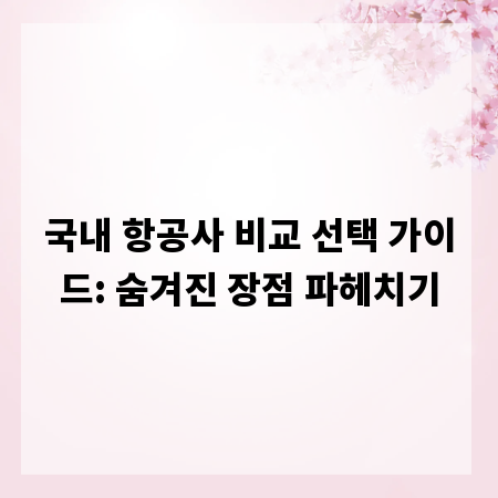 국내 항공사 비교 선택 가이드: 숨겨진 장점 파헤치기