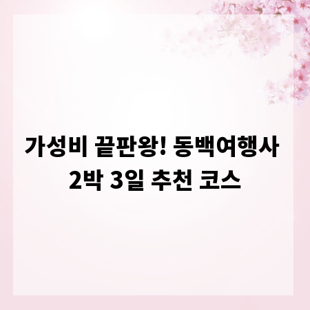 가성비 끝판왕! 동백여행사 2박 3일 추천 코스