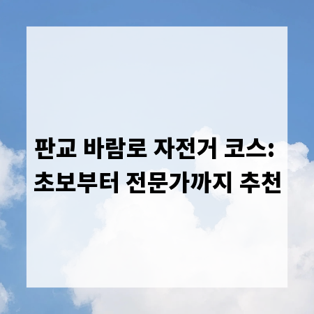 판교 바람로 자전거 코스: 초보부터 전문가까지 추천
