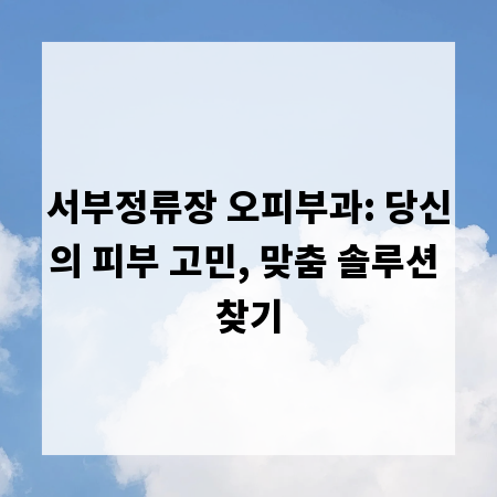 서부정류장 오피부과: 당신의 피부 고민, 맞춤 솔루션 찾기