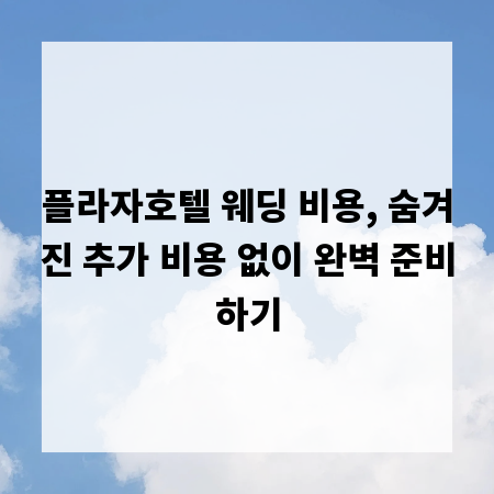 플라자호텔 웨딩 비용, 숨겨진 추가 비용 없이 완벽 준비하기