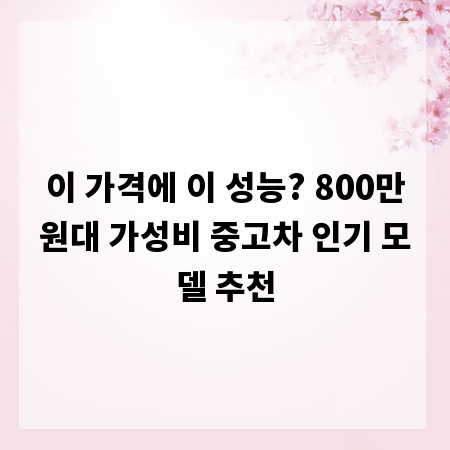 이 가격에 이 성능? 800만원대 가성비 중고차 인기 모델 추천