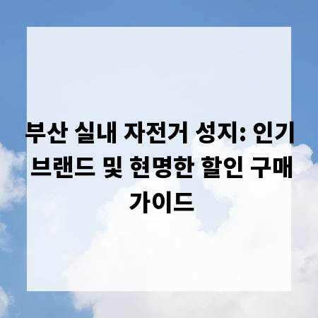 부산 실내 자전거 성지: 인기 브랜드 및 현명한 할인 구매 가이드