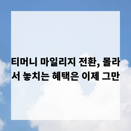 티머니 마일리지 전환, 몰라서 놓치는 혜택은 이제 그만