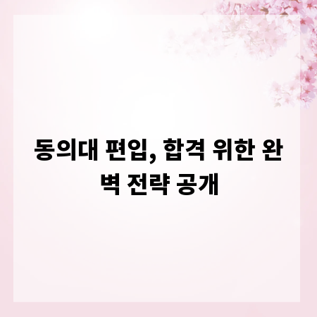 동의대 편입, 합격 위한 완벽 전략 공개