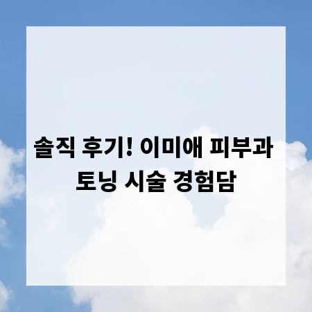 솔직 후기! 이미애 피부과 토닝 시술 경험담