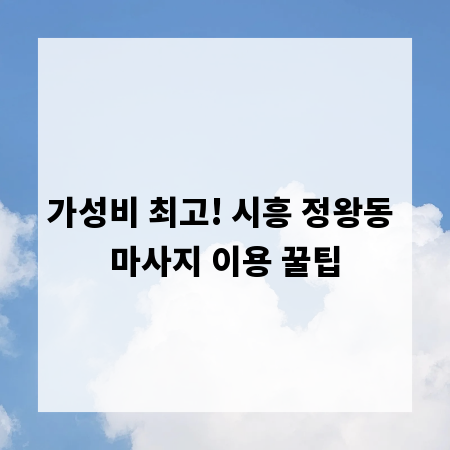 가성비 최고! 시흥 정왕동 마사지 이용 꿀팁