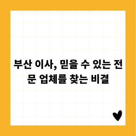 부산 이사, 믿을 수 있는 전문 업체를 찾는 비결