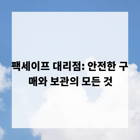 팩세이프 대리점: 안전한 구매와 보관의 모든 것