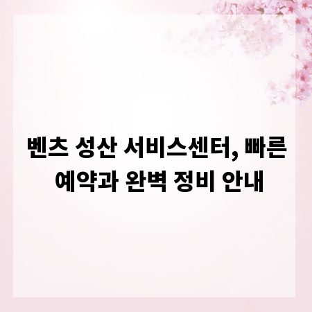 벤츠 성산 서비스센터, 빠른 예약과 완벽 정비 안내