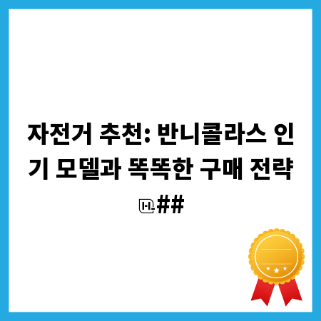 자전거 추천: 반니콜라스 인기 모델과 똑똑한 구매 전략
##