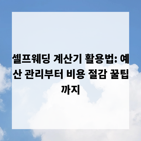 셀프웨딩 계산기 활용법: 예산 관리부터 비용 절감 꿀팁까지
