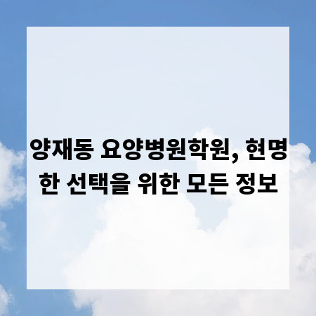 양재동 요양병원학원, 현명한 선택을 위한 모든 정보