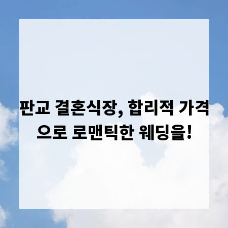 판교 결혼식장, 합리적 가격으로 로맨틱한 웨딩을!