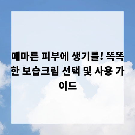 메마른 피부에 생기를! 똑똑한 보습크림 선택 및 사용 가이드