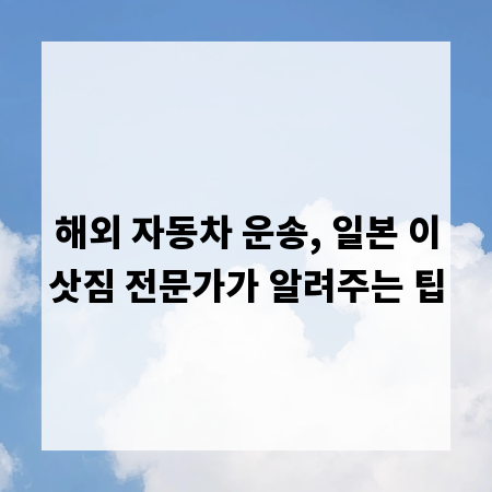 해외 자동차 운송, 일본 이삿짐 전문가가 알려주는 팁