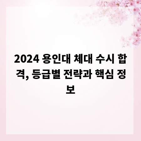 2024 용인대 체대 수시 합격, 등급별 전략과 핵심 정보