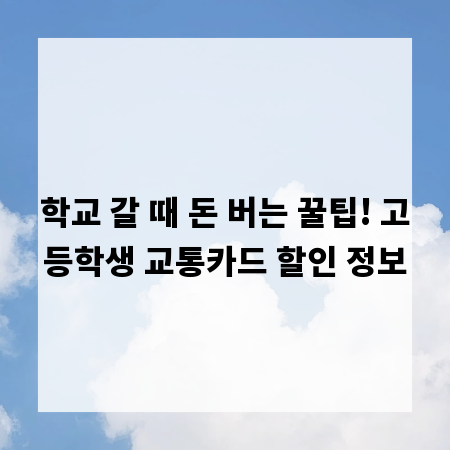 학교 갈 때 돈 버는 꿀팁! 고등학생 교통카드 할인 정보