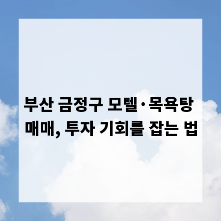 부산 금정구 모텔&middot;목욕탕 매매, 투자 기회를 잡는 법