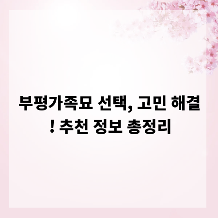 부평가족묘 선택, 고민 해결! 추천 정보 총정리