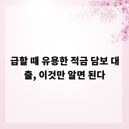 급할 때 유용한 적금 담보 대출, 이것만 알면 된다