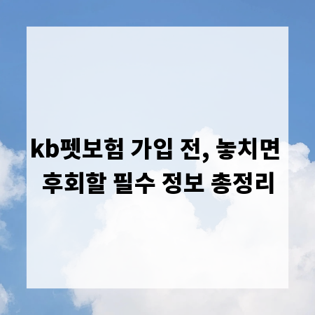 kb펫보험 가입 전, 놓치면 후회할 필수 정보 총정리